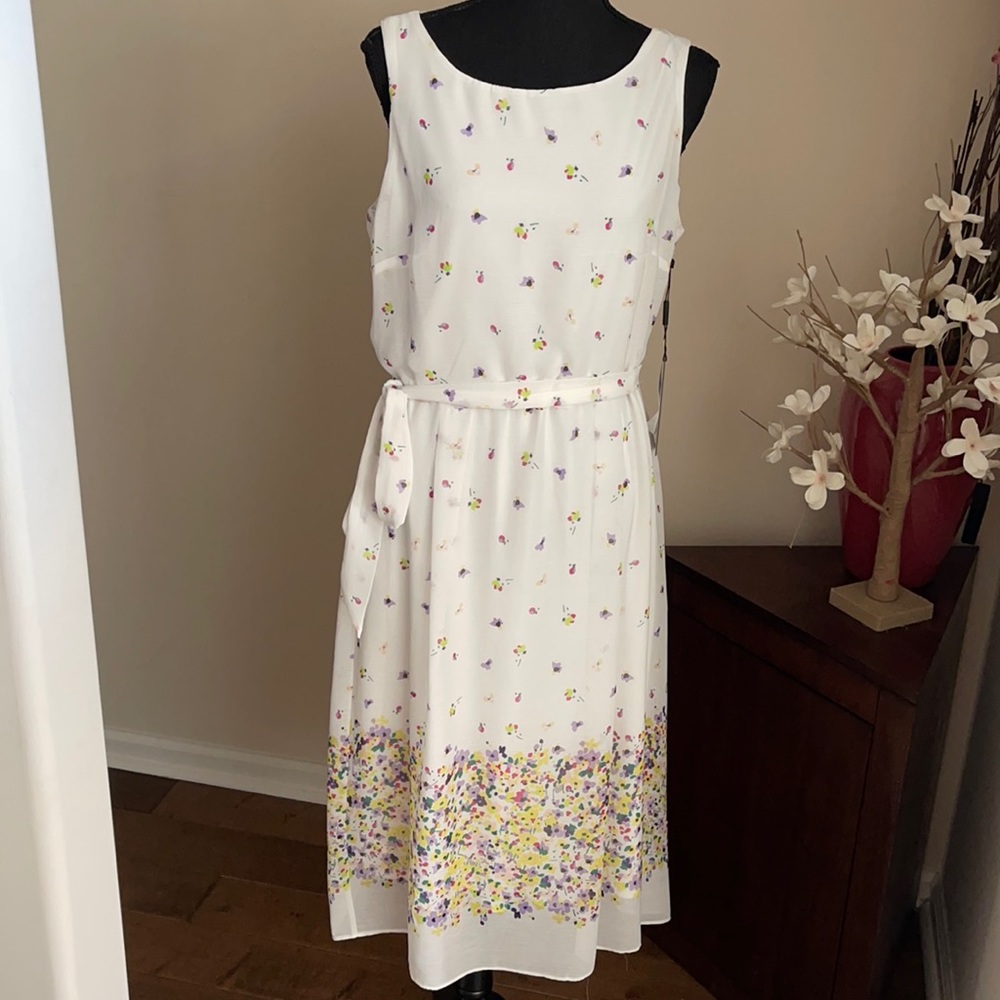Karl Lagerfeld Sleeveless White Allover Floral Print Dress
